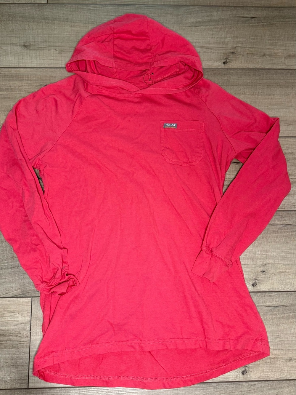 Ariat Rebar Womens LG Coral Pink Hooded Long Sleeve Work Shirt Pocket
